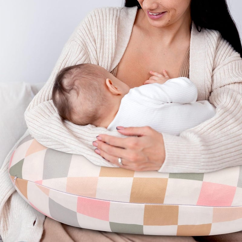 DILIMI Nursing Pillow Cover, Stretchy Removable Case for Breastfeeding Pillows, Ultra Soft Comfortable Slipcover for Baby Girl and Boy, Colorful Checkerboard - Image 4